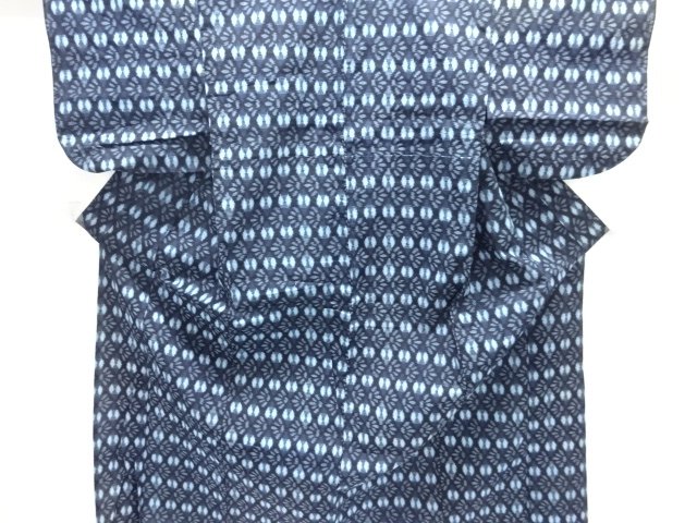 JAPANESE KIMONO / ANTIQUE HITOE KIMONO / KURUME KASURI / FLOWER & RHOMBUS